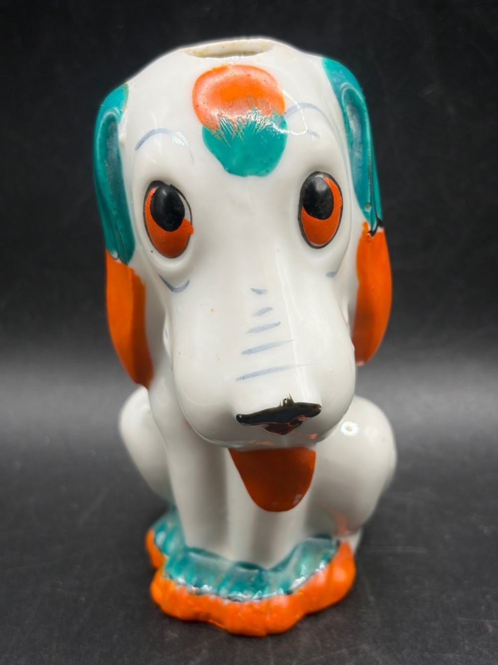 Vintage Hand Painted Ceramic Kitsch Puppy Dog Vase Vessel Toothbrush Holder